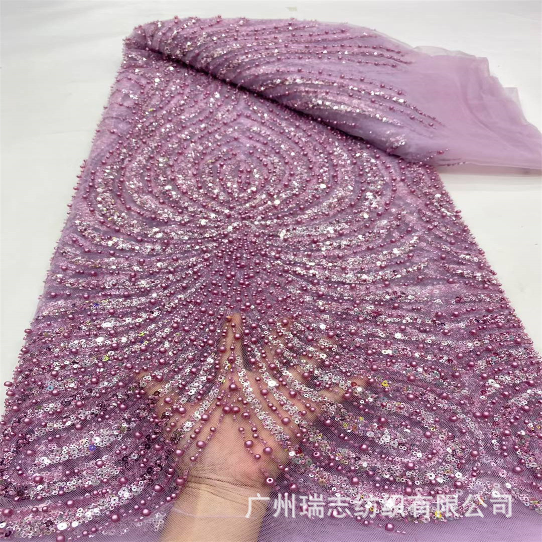 Middle Eastern irregular striped bead tube sequin embroidery European and American evening dress fashion wedding dress lace fabric Dress lace