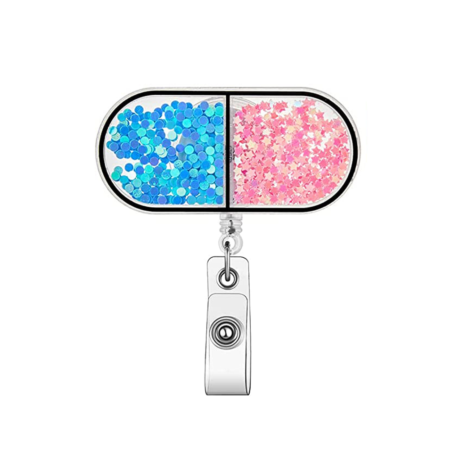 Picture of quicksand needle clothes love easy pull-up buckle rotating ID buckle Doctor Nurse retractable badge reel