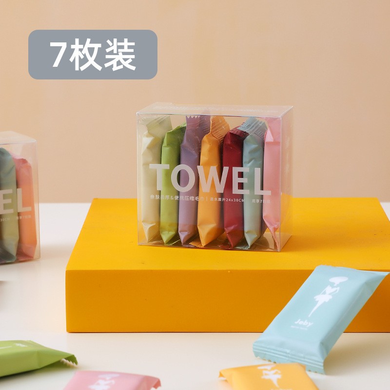 Picture of Compressed Towel Travel Pack Disposable Compressed Face Washing Towel Portable Thickened Candy Cleansing Towel Compressed Small Square Towel