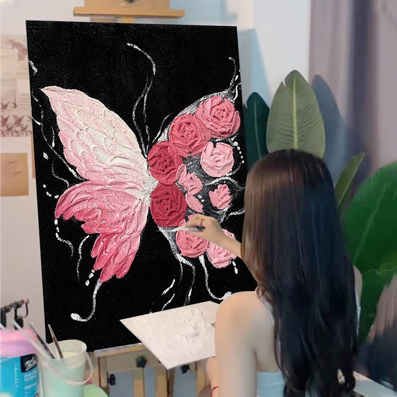 Butterfly diy digital oil painting coloring painting hand-filled acrylic mathematical oil painting hand-painted advanced decorative painting
