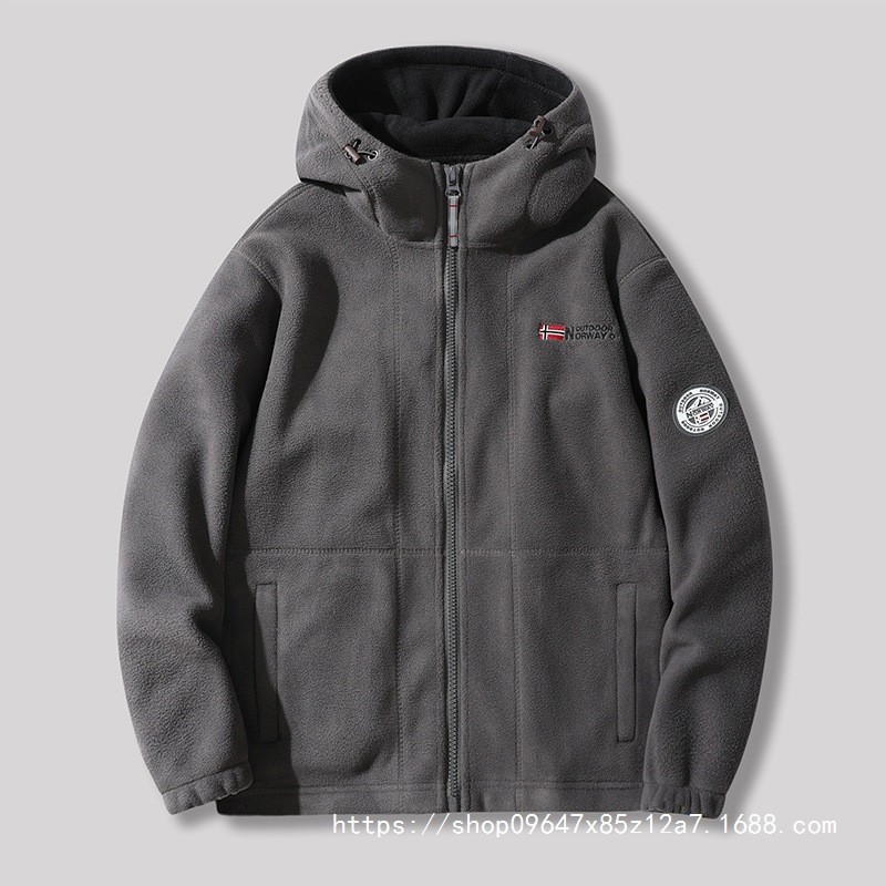 Picture of Exported to Norway hooded padded fleece winter warm double-sided polar fleece extra thick Changshu same couple's top