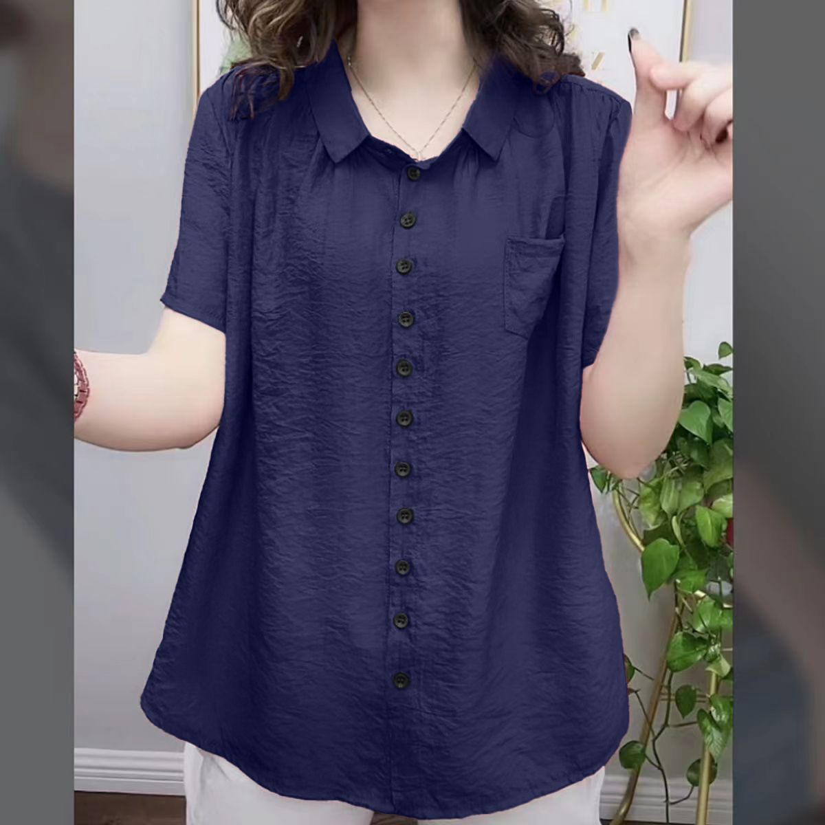 Picture of Wholesale Fat People Women's Wear Fat Mother Plus Size Shirt Belly Covering Top Elderly Women's Short Sleeve Cardigan