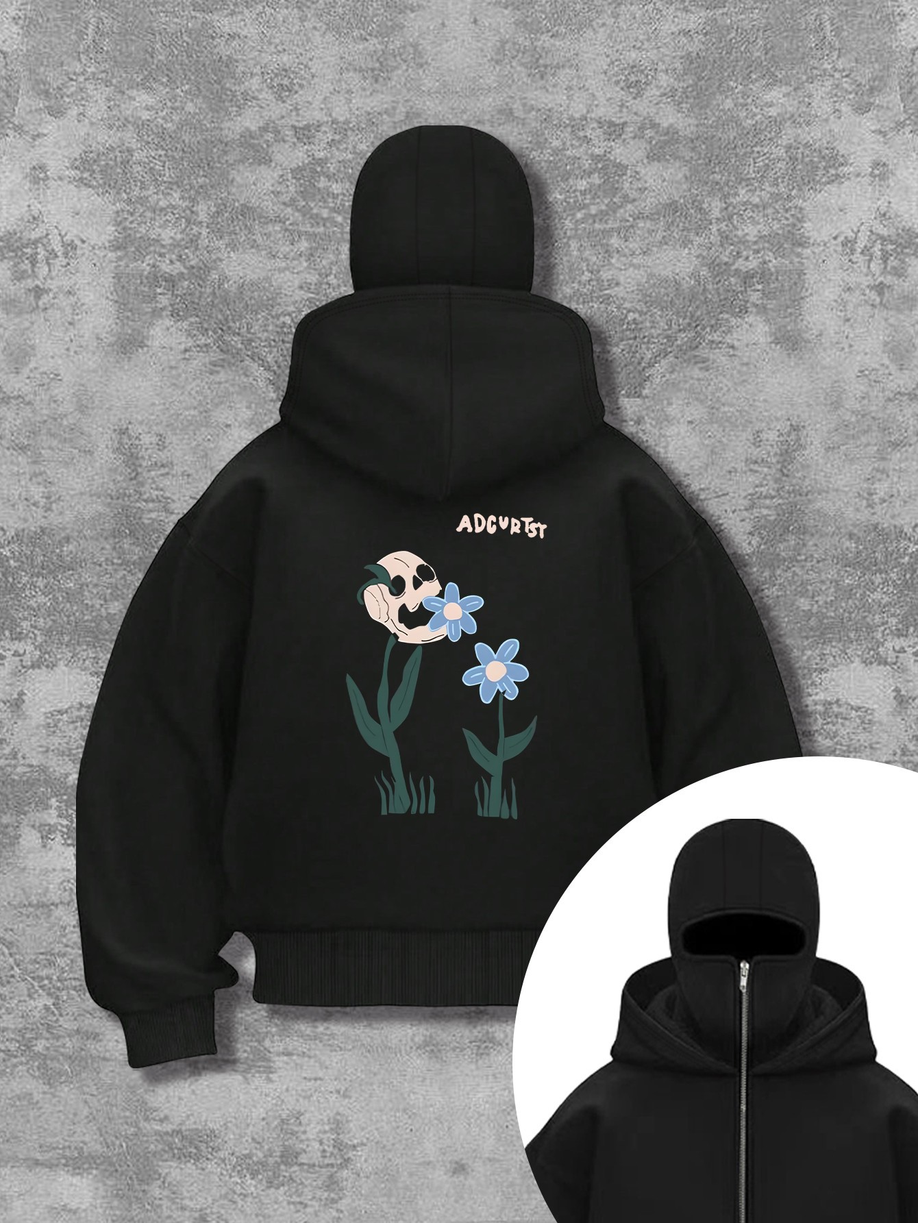 230g Sweatshirt/100% Polyester/Ladies Fashion Blue Flower Street Style Barak Double Hooded Double Collar Sweatshirt