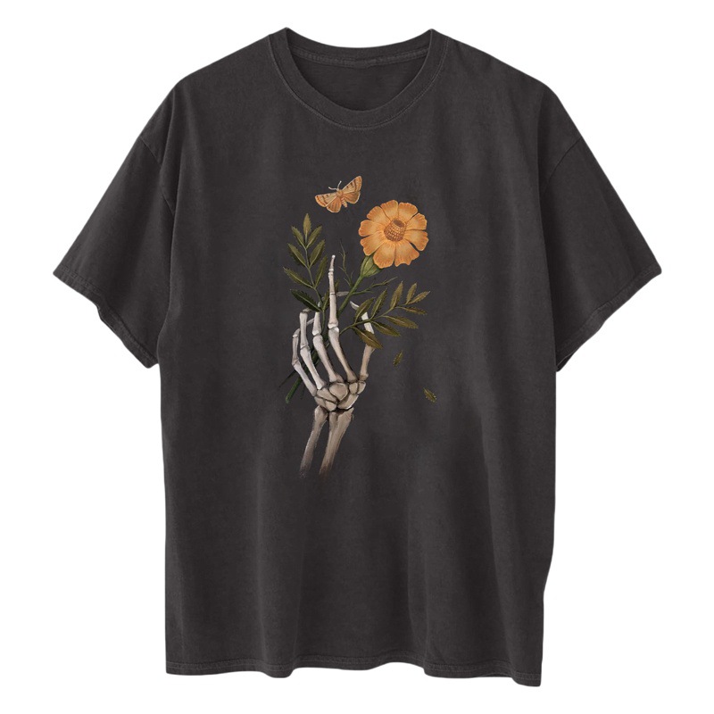 2022 Cross-border Spring and Summer New Shoulder Sleeve Multi-pattern Women's Loose Round Neck Shoulder Short Sleeve T-shirt