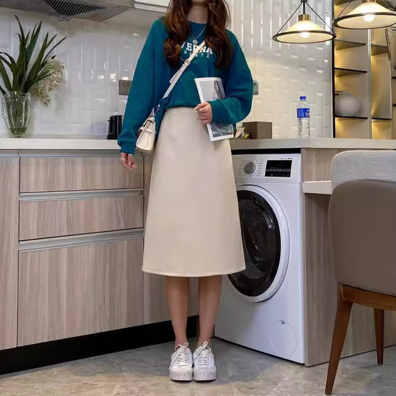 Belly Covering Fashion A- line Skirt Mid-length Skirt High Waist Slimming New plus size chubby girl Summer Split 2024