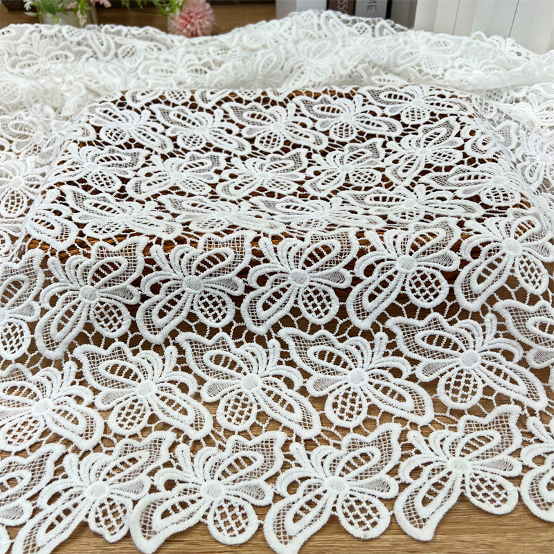 Water-soluble milk thread lace embroidered fabric, white double-sided hollow-out embroidered dress, water-soluble embroidered fabric