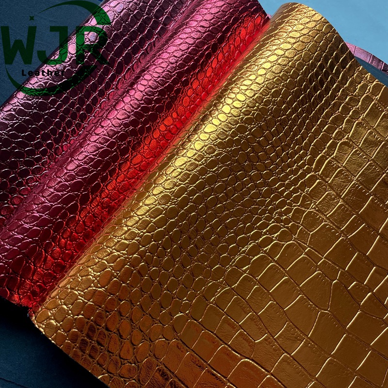 Metallic luster crocodile embossed PU leather 1.0MM size grain artificial leather bags shoes sofa fabric