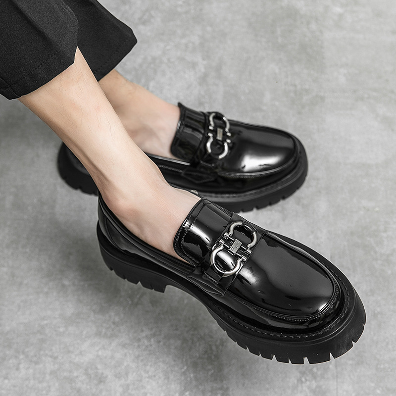 Thick-Soled Heightening British Style Retro Big-Toe Men's Casual Leather Shoes Spring and Autumn New Slip-On Loafers