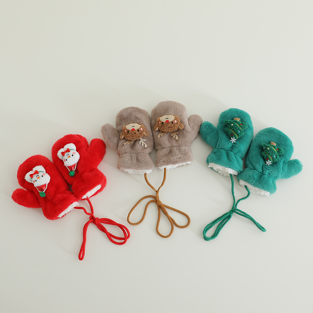 Picture of Children's Gloves Winter fleece-lined Thickened Warm Boys' and Girls' Cute Super Cute Neck Baby Finger Christmas Autumn and Winter