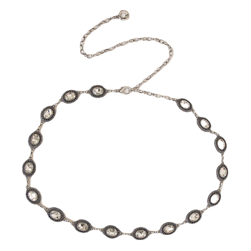 2024 big diamond retro old European and American fashion metal luxury ladies waist chain in stock manufacturers hollow female belt