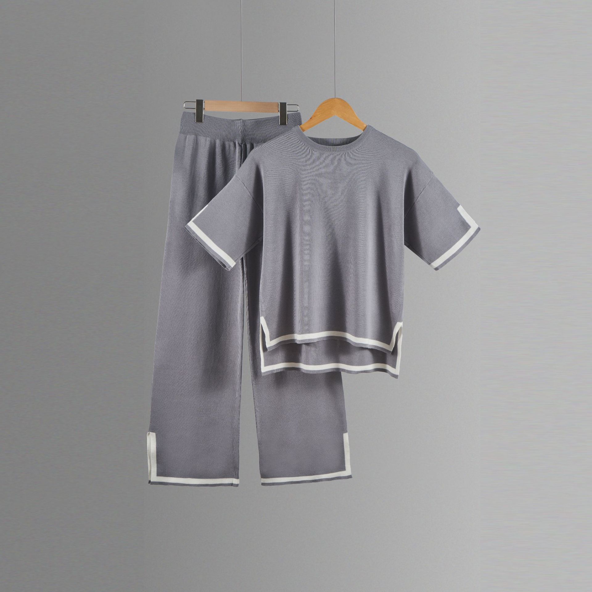 Picture of 2024 Europe and the United States cross-border Amazon summer new knitted suit sweater suit short sleeve pullover wide leg pants