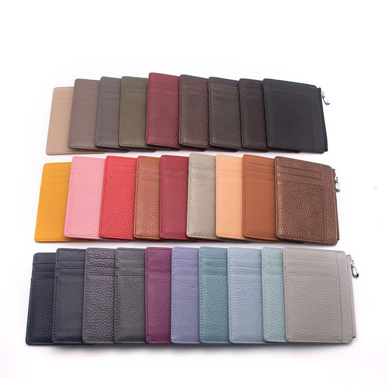 Picture of Ultra-thin Genuine Leather Zipper Coin Purse Card Holder Fashionable Large Capacity Double-sided Bank Card Id Card Holder Leather Card Holder