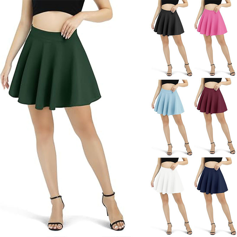 Amazon WISH Hot Sale European and American Women's Basic All-Match Stretch Flared Skirt Casual Mini Skating Skirt