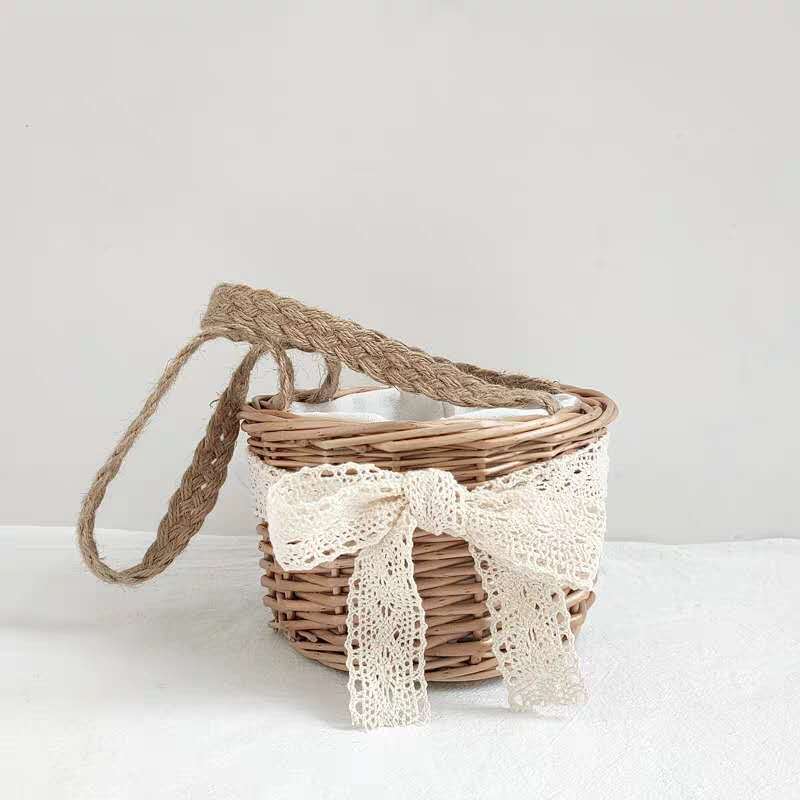 Picture of Rattan Small Bamboo Basket Handmade Woven Net Red Children's Bamboo Straw Woven Bag Bucket Bag Portable Sydney Picnic