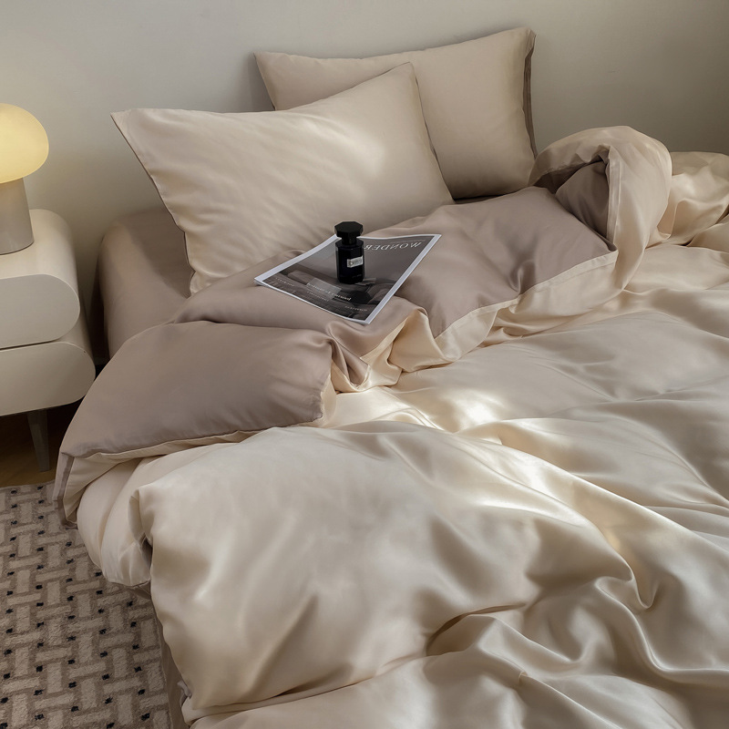 Picture of Summer Light Luxury Solid Color Ice Silk Four-piece Set Class A Cool Bed Sheet Quilt Cover Dormitory Three-piece Set Bed Cover Gift for Hair 4