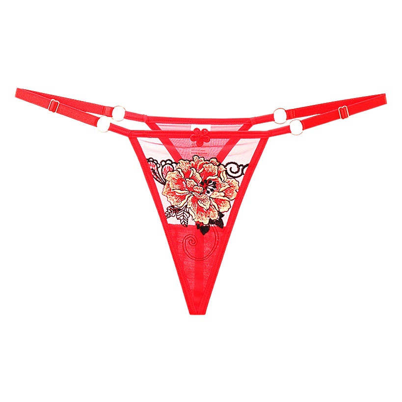 New Sexy Transparent Lace Panties for Women, Embroidered, Adjustable, High-End European and American Style, Hot and Alluring Thong