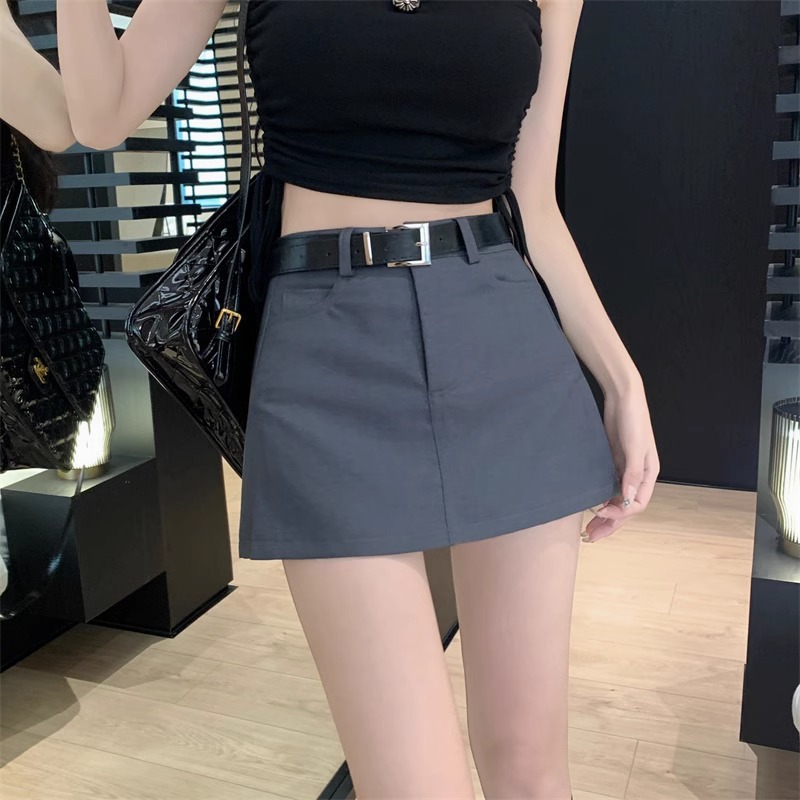 Hot Girl Suit Skirt Women's Spring 2024 New High Waist Slimming College Style A- line Gray Hip Short Skirt