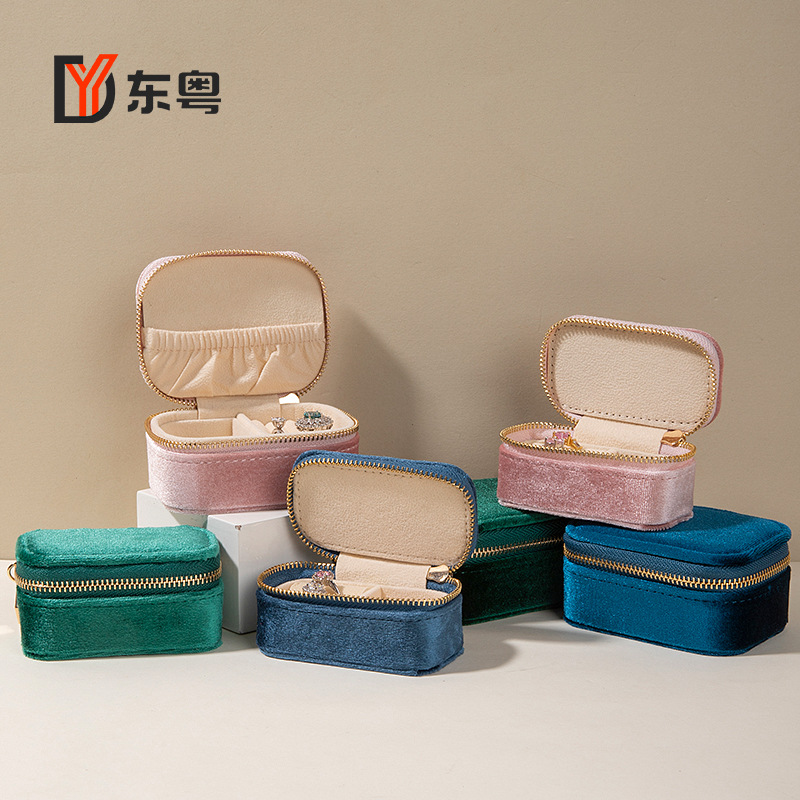 Rounded Velvet Jewelry Zipper Bag Large Capacity Gold and Silver Jewelry Storage Bag Ring Earrings Necklace Jewelry Packaging Box