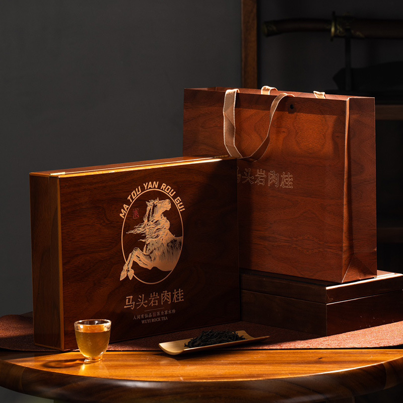 Picture of Tea Packaging Private Collection Wooden Box 8 Small Ceramic Empty Gift Box Wood Grain Pu 'er Jin Junmei Tea Big Buddha Longjing Tea