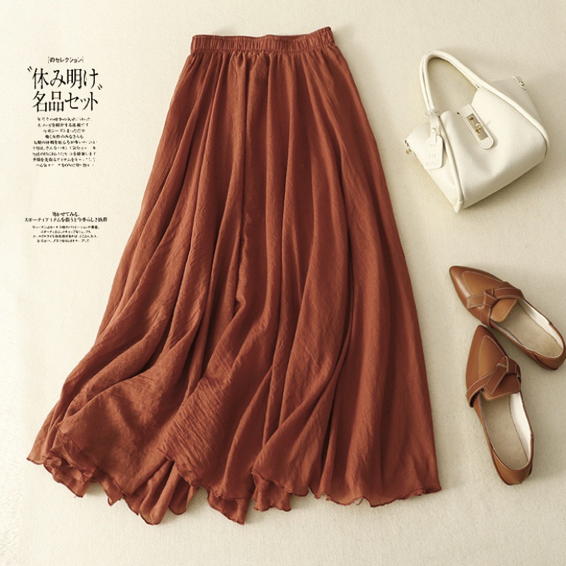 Picture of Japanese and Korean Stock Fine Cotton Ruffled Double-Layer Skirt with Loose Waist A- Line Skirt Large Swing Skirt for Women