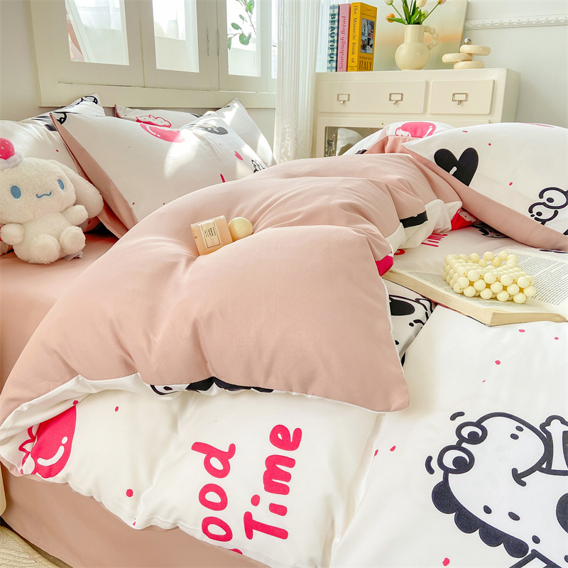 Picture of Small fresh class a 100 wash cotton four-piece set sanding cotton full quilt cover single bed hat student dormitory three or four-piece set