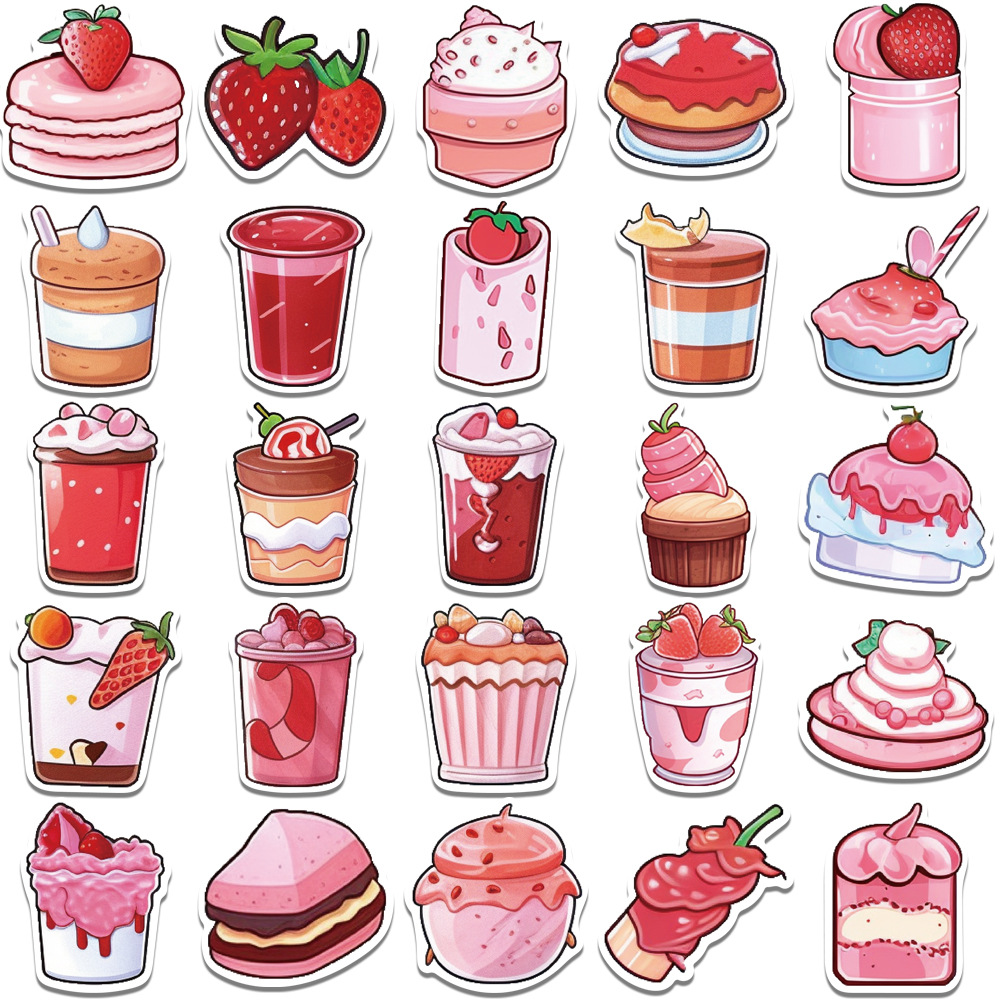 Picture of 50 pieces cross-border dessert stickers cartoon graffiti cake milkshake decoration Cup computer luggage pink stickers