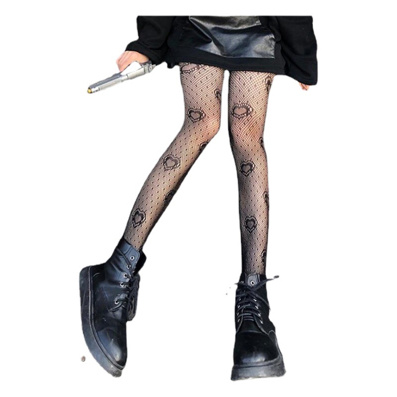 Skull Grid Socks Black Slim Look Sexy Dark Student Hollow JK All-Match Ins Bottoming Pantyhose