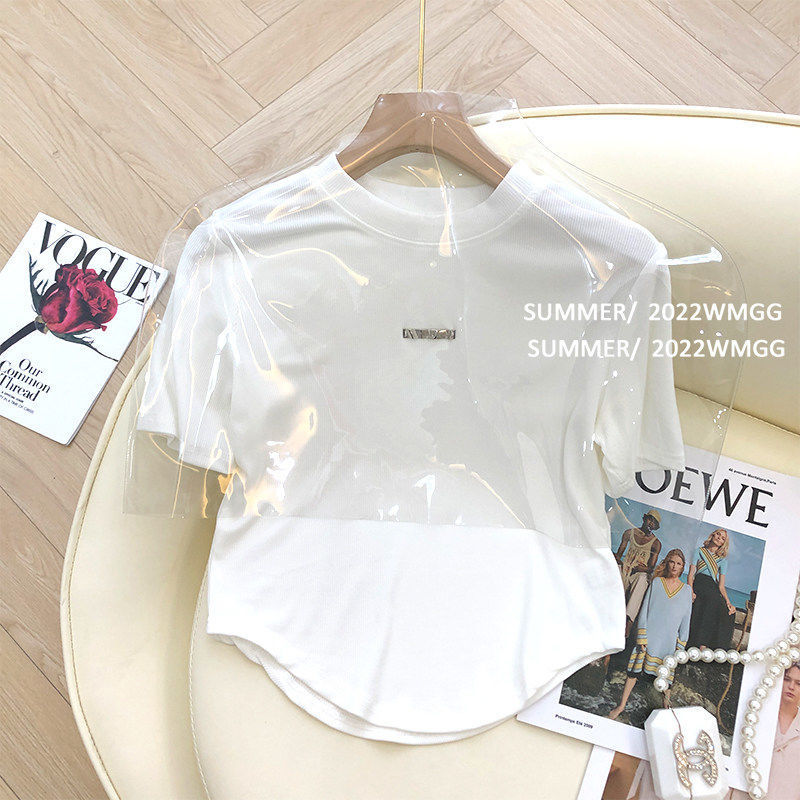 Picture of White Short-sleeved T-shirt Women's Summer Korean-style Design Sense Niche Loose Slimming All-match Solid Color Student Labeling Top