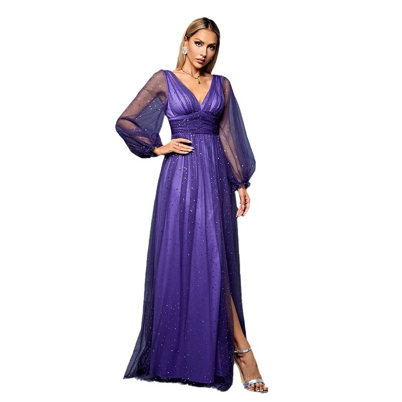 Picture of European and American Elegant Perspective Tulle Shiny Evening Dress Wedding Party Sequin Wedding Party Dress