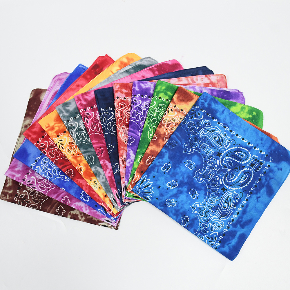 Picture of 54 * 54CM polyester tie-dyed cashew flower square scarf wholesale ameikaji bandana outdoor hip hop street dance headscarf