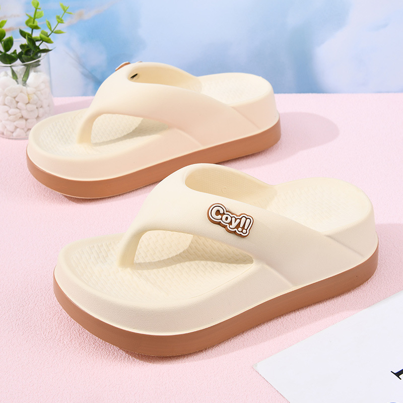 Beach Summer Sandals and Slippers Women's EVA Thick Bottom Elevated Color-block Flip-flops Outdoor High-end Non-slip Women's Slippers