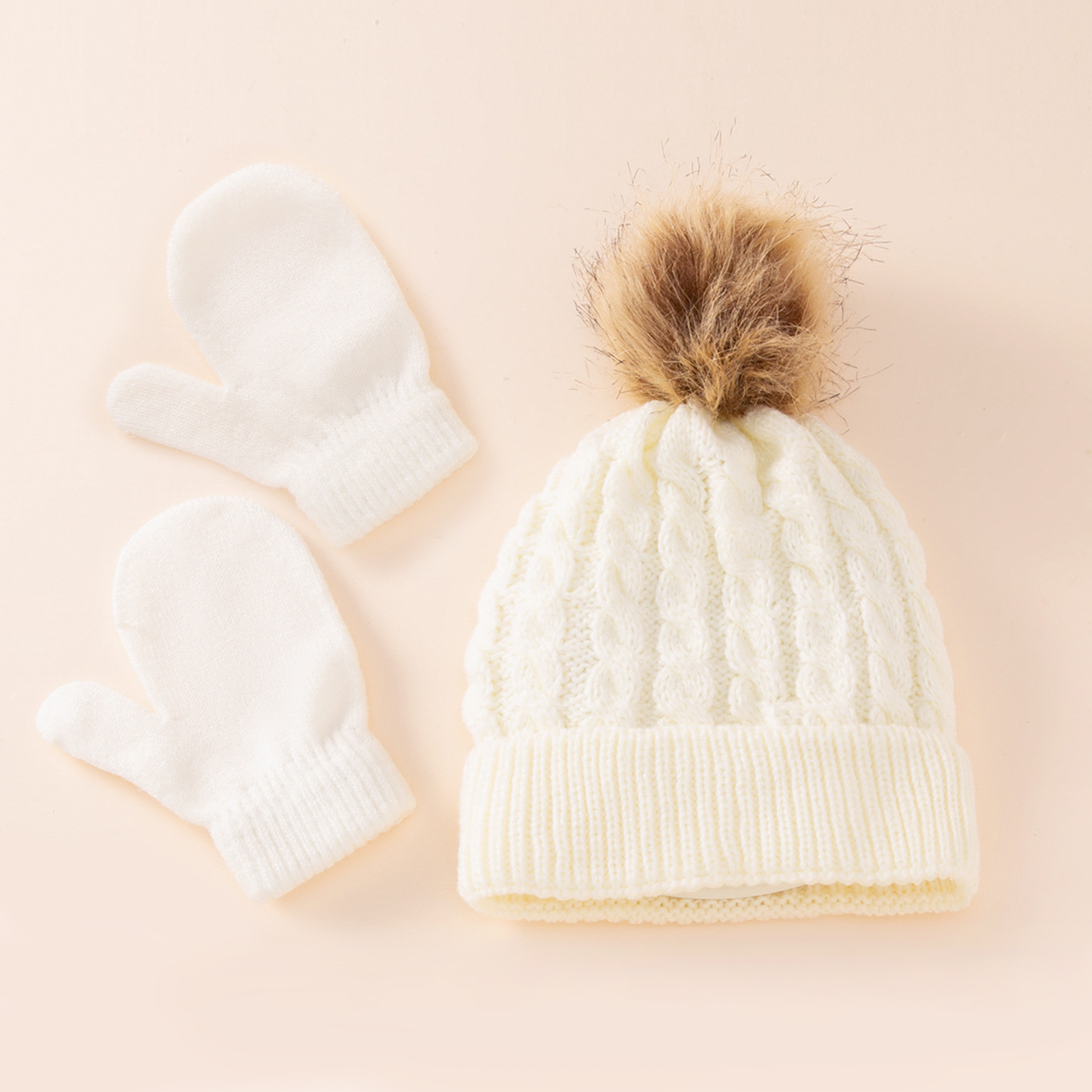Picture of New wool monochrome twist warm children's hat scarf gloves two or three-piece spot children's hat set