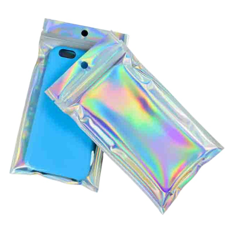 Square Laser Self-sealing Bag Mobile Phone Shell First Jewelry Laser Packaging Bag Data Cable Gift Laser Film Bag