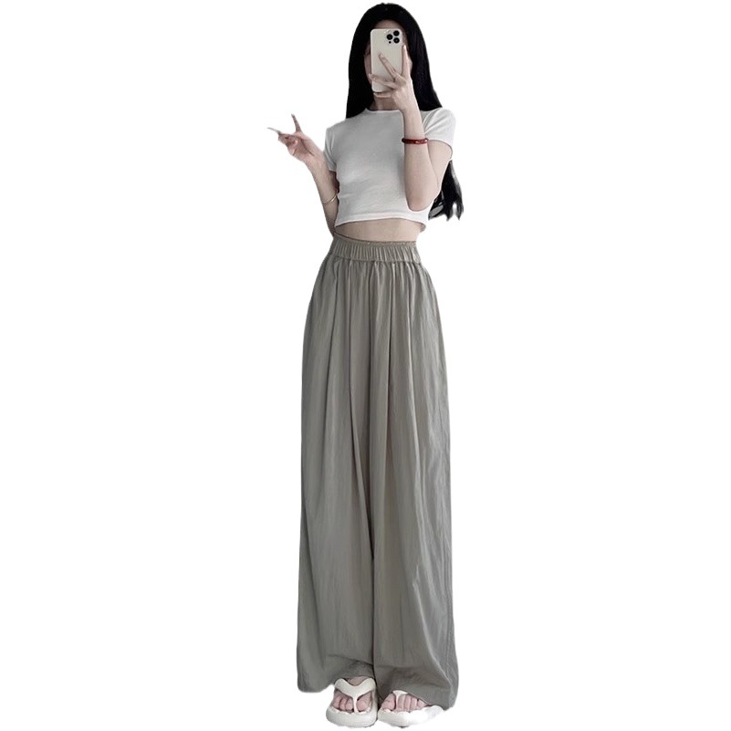 Cotton and Linen Loose Wide-leg Pants Women's Summer Thin High Waist Dagging Lazy Plaid Pants Slimming All-match Casual Walking Pants