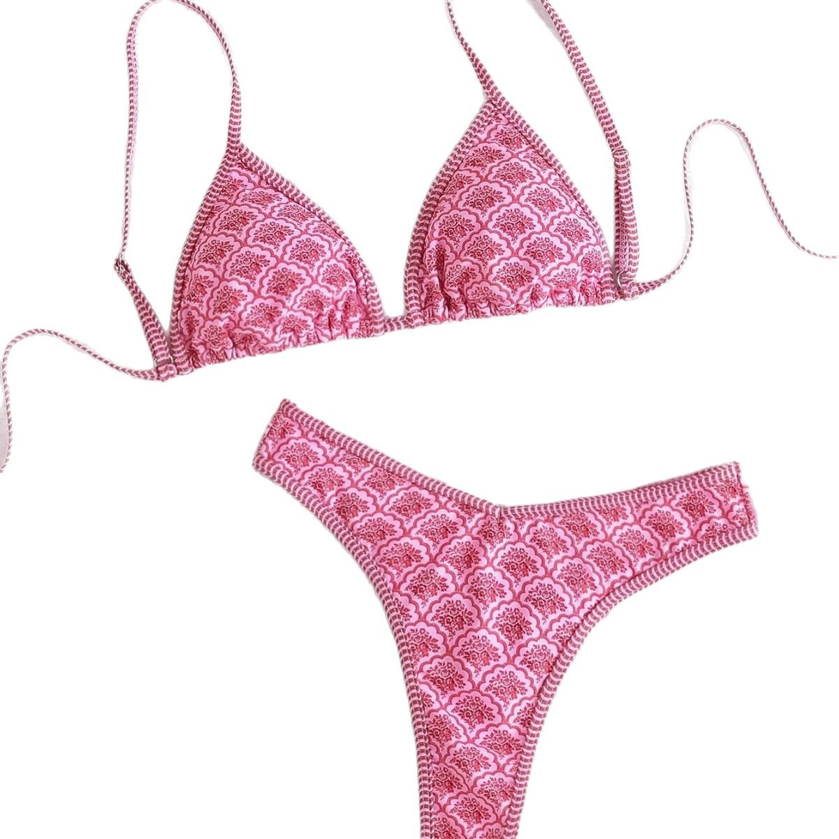 Picture of 2025 New European and American Foreign Trade Bikini Printed Triangle Sexy G-string Split Bikini Swimsuit for Women