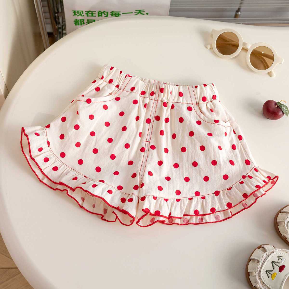 Picture of Girls' Shorts 2025 Summer New Korean Style Western Style Baby Girl Thin Lace Outer Wear Children's Polo Dot Casual Pants
