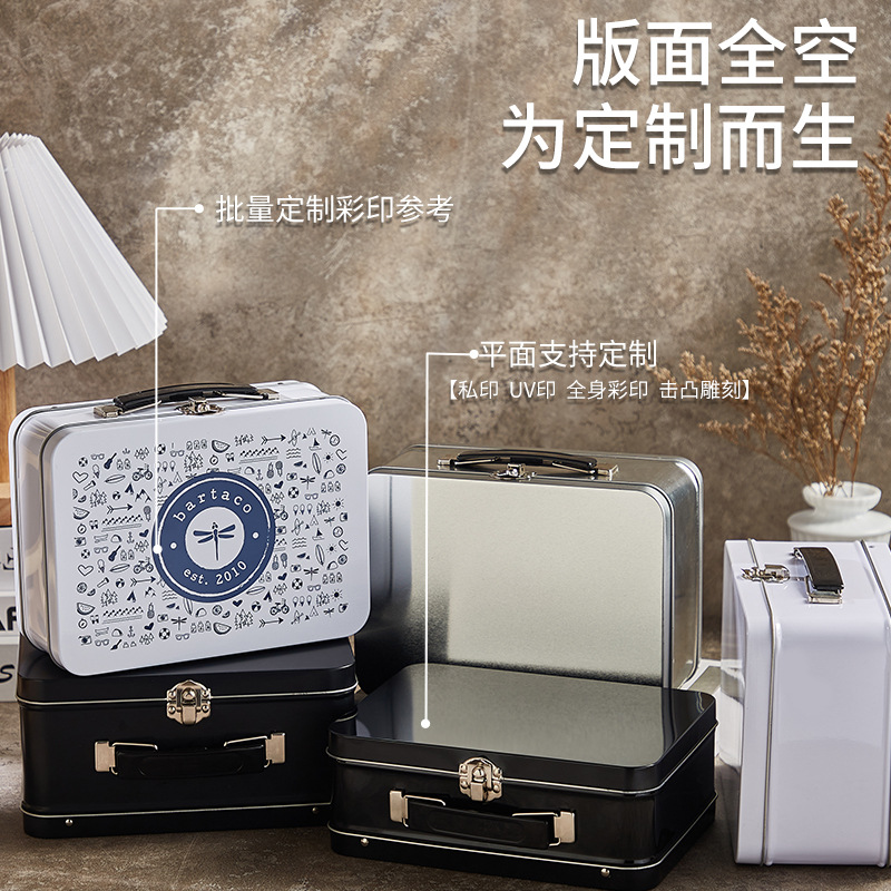 Tinplate Lunch Box Suitcase Metal Lock Jar New Year Hand-held Gift Storage Box USA Tin Lunch Box