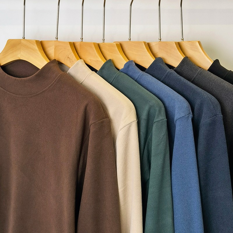 Picture of Double-Sided German Velvet Half Turtleneck Men's Long-Sleeved T-Shirt Warm Bottoming Shirt for Men in Autumn and Winter Fleece-Lined and Thickeneded with Autumn Clothing Trbottomy
