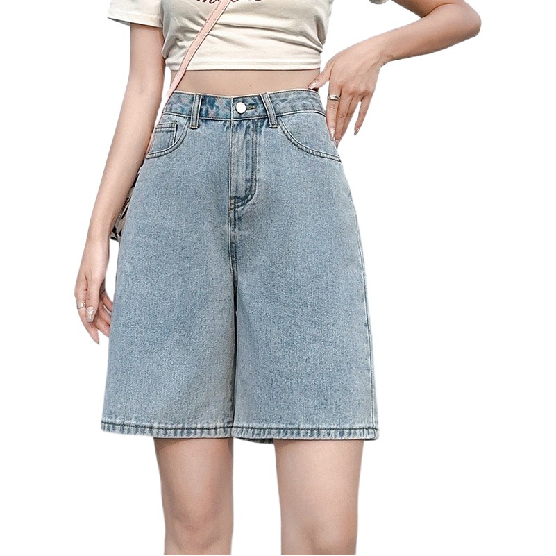 Denim Shorts Women's Summer 2023 New High Waist Retro 5 Points Small Loose Straight Slim Look Five Points Pants