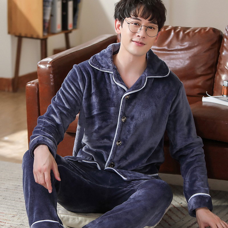 Picture of Winter new men's outdoor pajamas coral fleece pajamas men's thickened flannel home wear one-piece delivery