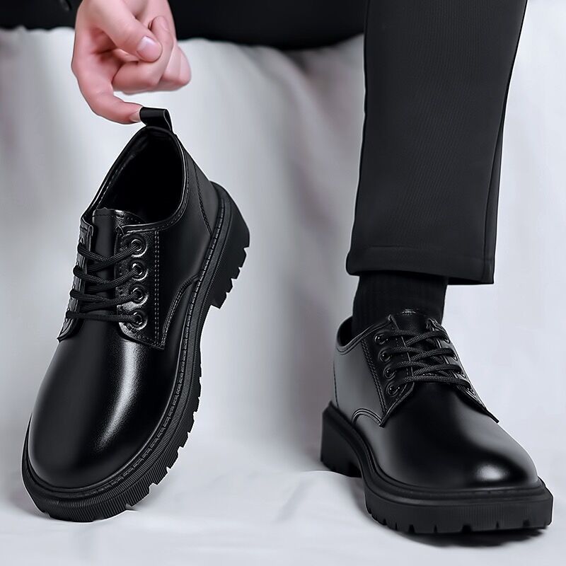 Summer Men's Shoes New Breathable Waterproof Black Leather Shoes Chef Shoes Men's Korean-style All-match Thickness Board Shoes Work Shoes