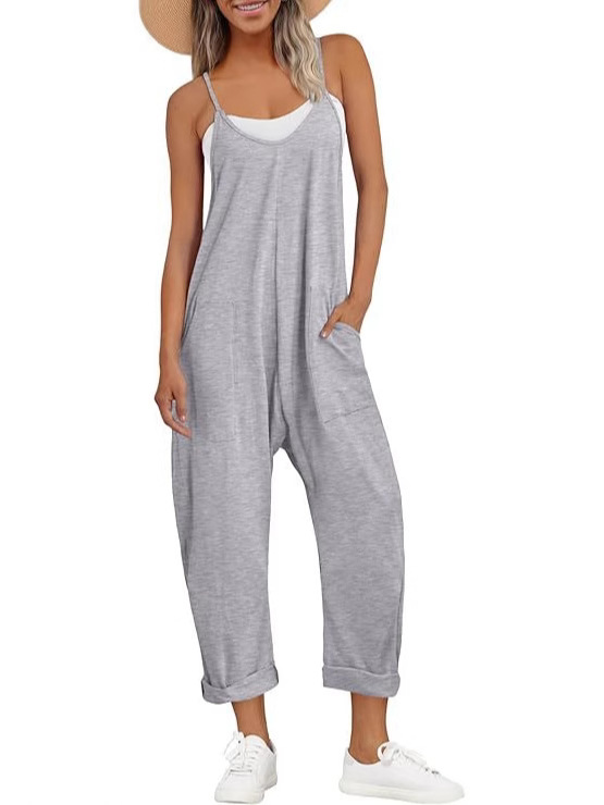 Cross-border 2025 Women's Casual Sleeveless Pants Thin Shoulder Strap Loose Pants with Pocket