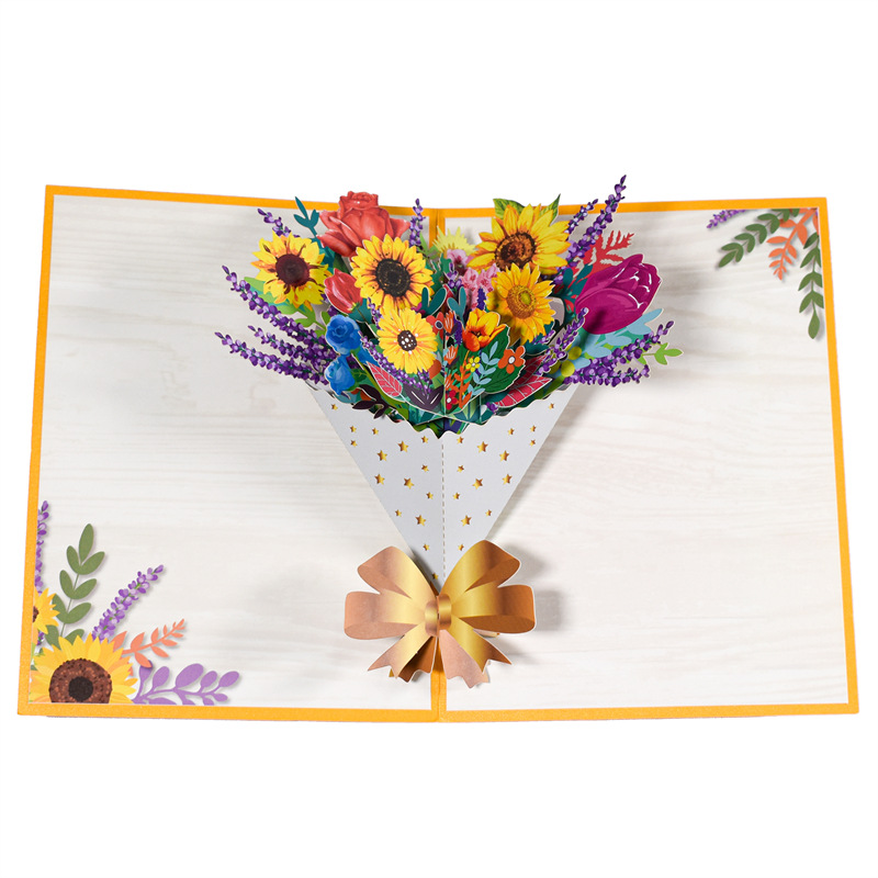 Picture of New Mother's Day Universal Greeting Card 3D Creative Flowers Handmade Card Paper Carving Color Printing Sun Flower