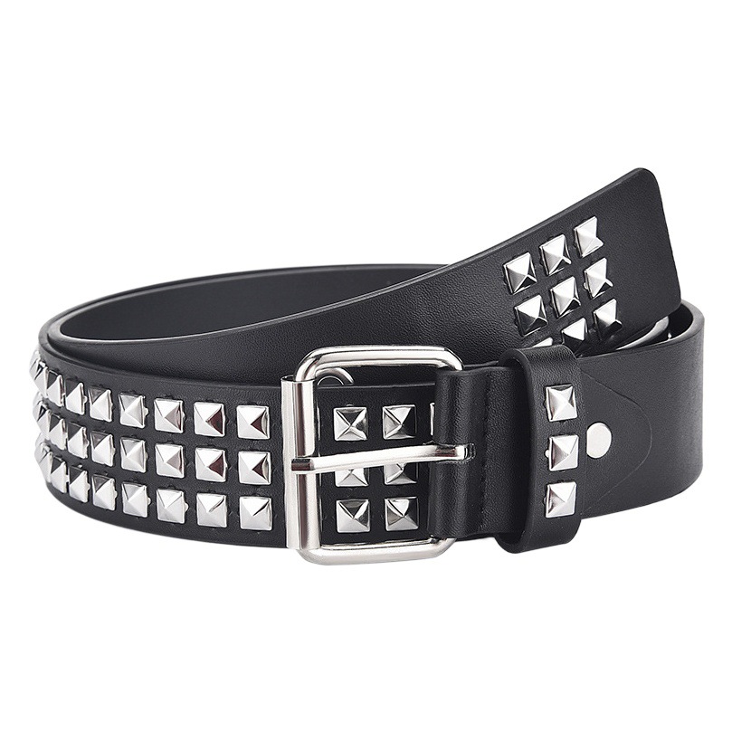 European and American Square Bead Rivet Belt Metal Pyramid Belt Men and Women Cross Border Belt Punk Hardware Jeans Belt