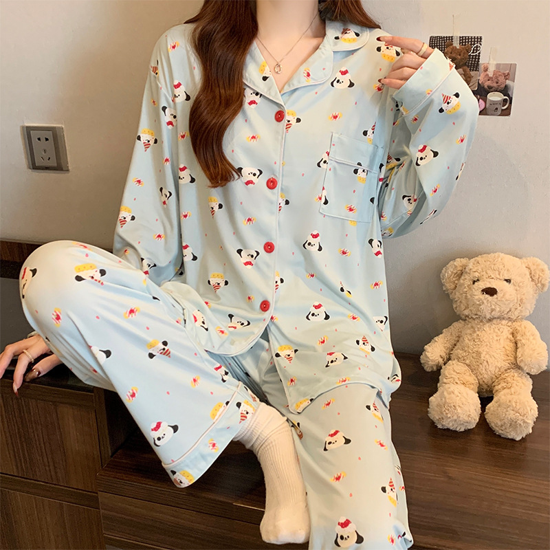 Picture of New Ins Pajamas for Women Simple Stripesd Internet Celebrity Long-Sleeved Cardigan Girl Korean Version Thin Home Wear Set Wholesale