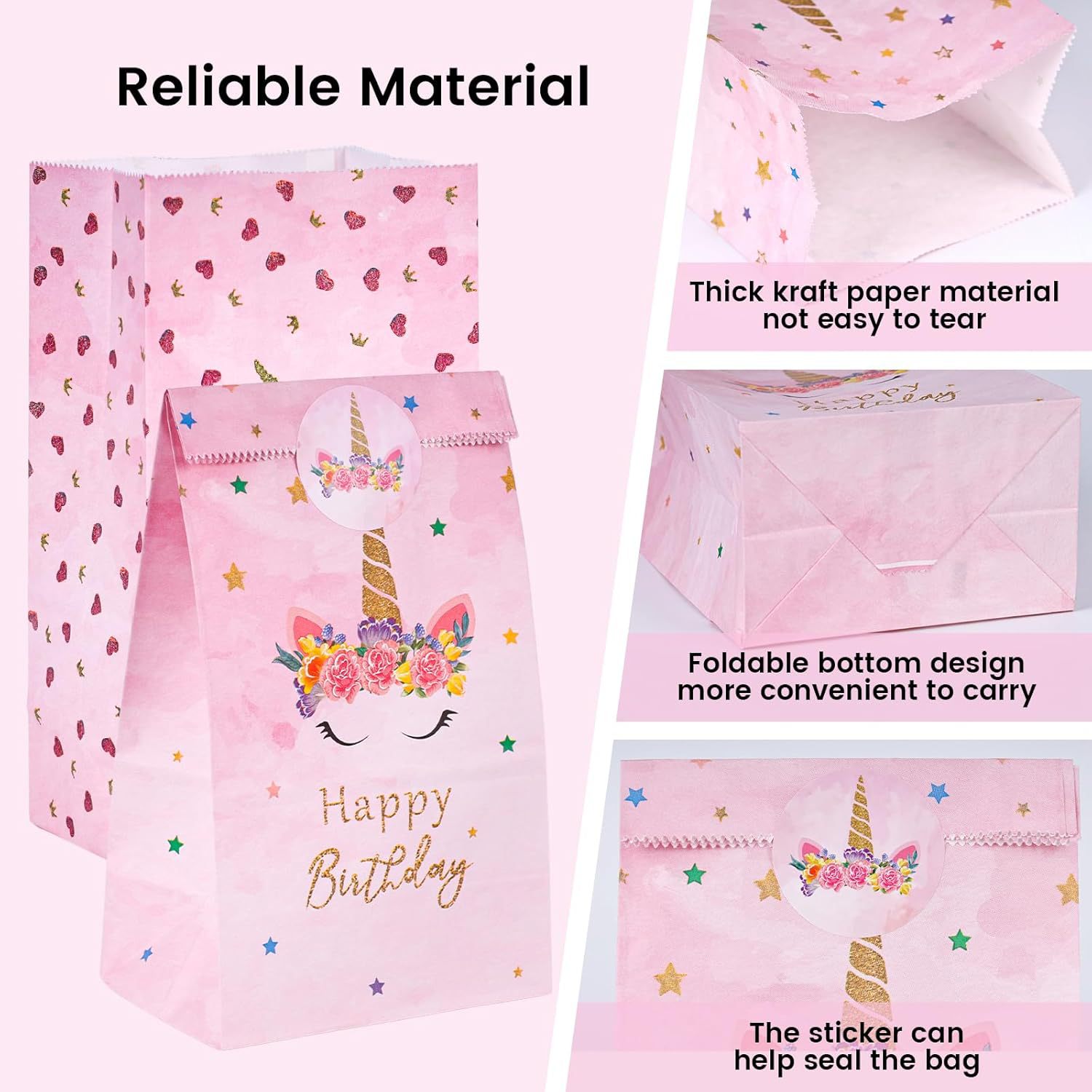 Rainbow Horse 4 Color 54 Animal Net Red Pink Cute Children Packaging Kraft Paper Bag Gift Bag Square Bottom Bag