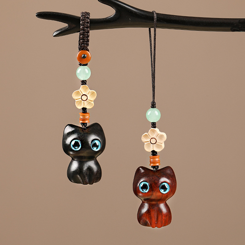 Ebony Cat Car Keychain Pendant for Male and Female Couples Cute Mobile Phone Chain Pendant Rope Creative Jewelry