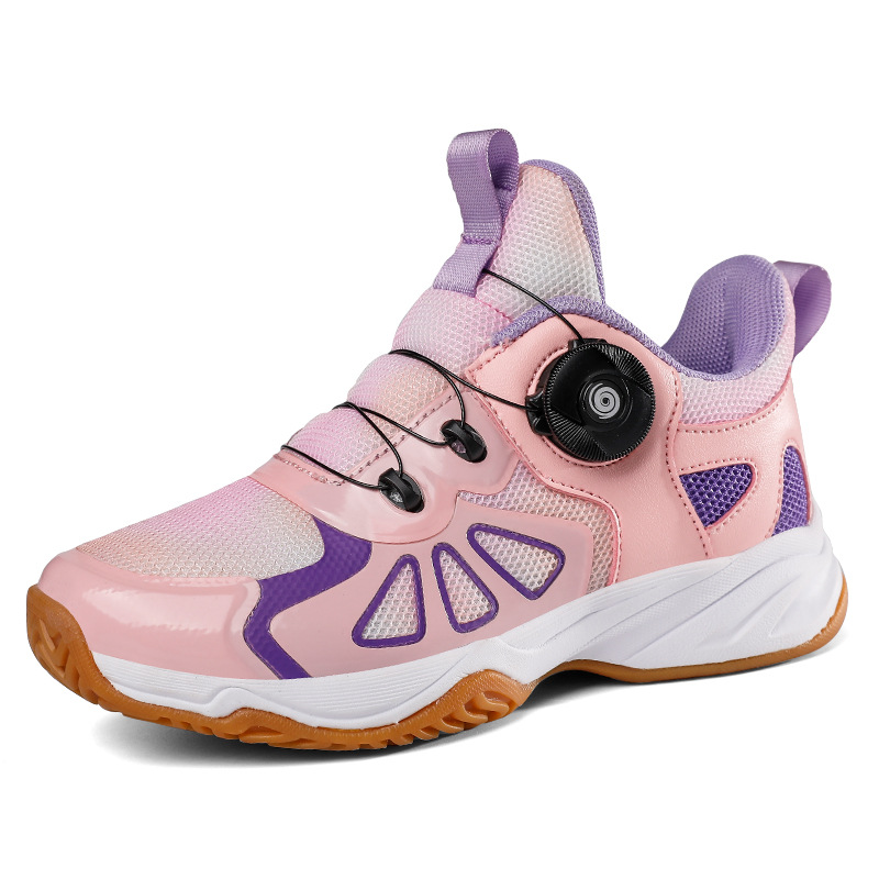Children's Badminton Shoes Professional Rotating Buckle Breathable Non-Slip Wear-Resistant Training Shoes Boys and Girls Lace-Free Tennis Shoes