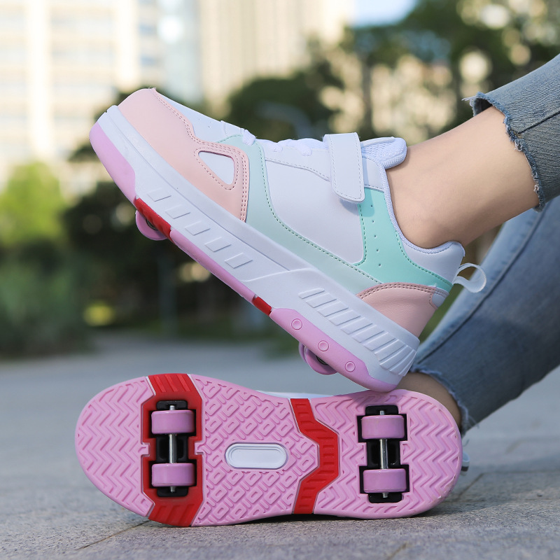 Picture of Pulley Heol Shoes Skate Shoes Four-wheel Deformation Shoes Children Adult Roller Skate Shoes Wheel Shoes Double Rai Wheel New