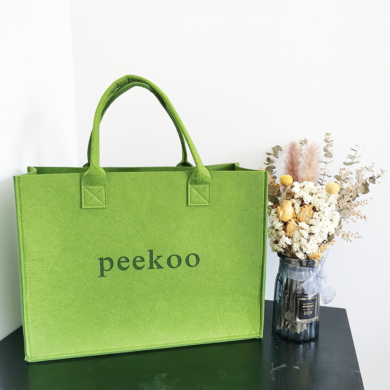 Picture of Solid Color Printed Felt Bag, Simple and Fashionable Felt Handbag, Student Tutoring Bag, Shopping Bag, High-End Tote Bag
